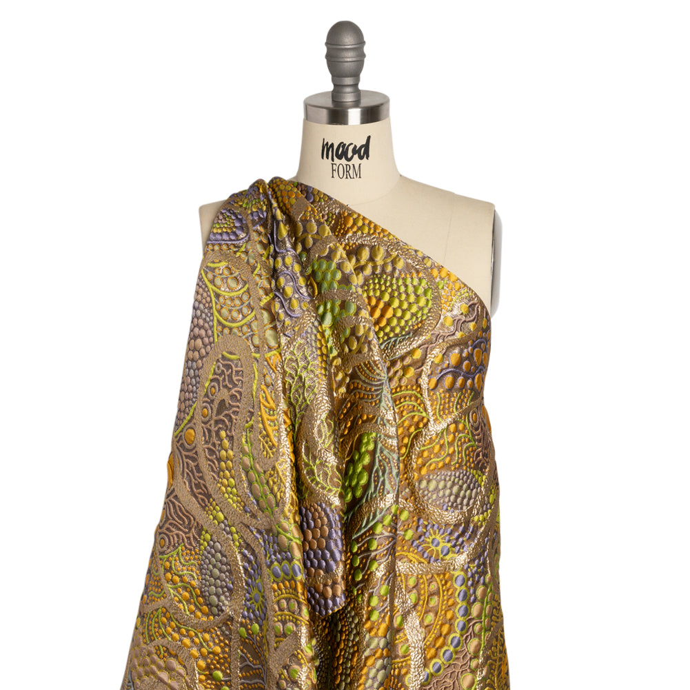 Metallic Gold, Yellow and Periwinkle Organic Flow Luxury Brocade Metallic Gold, Yellow and Periwinkle Organic Flow Luxury Brocade