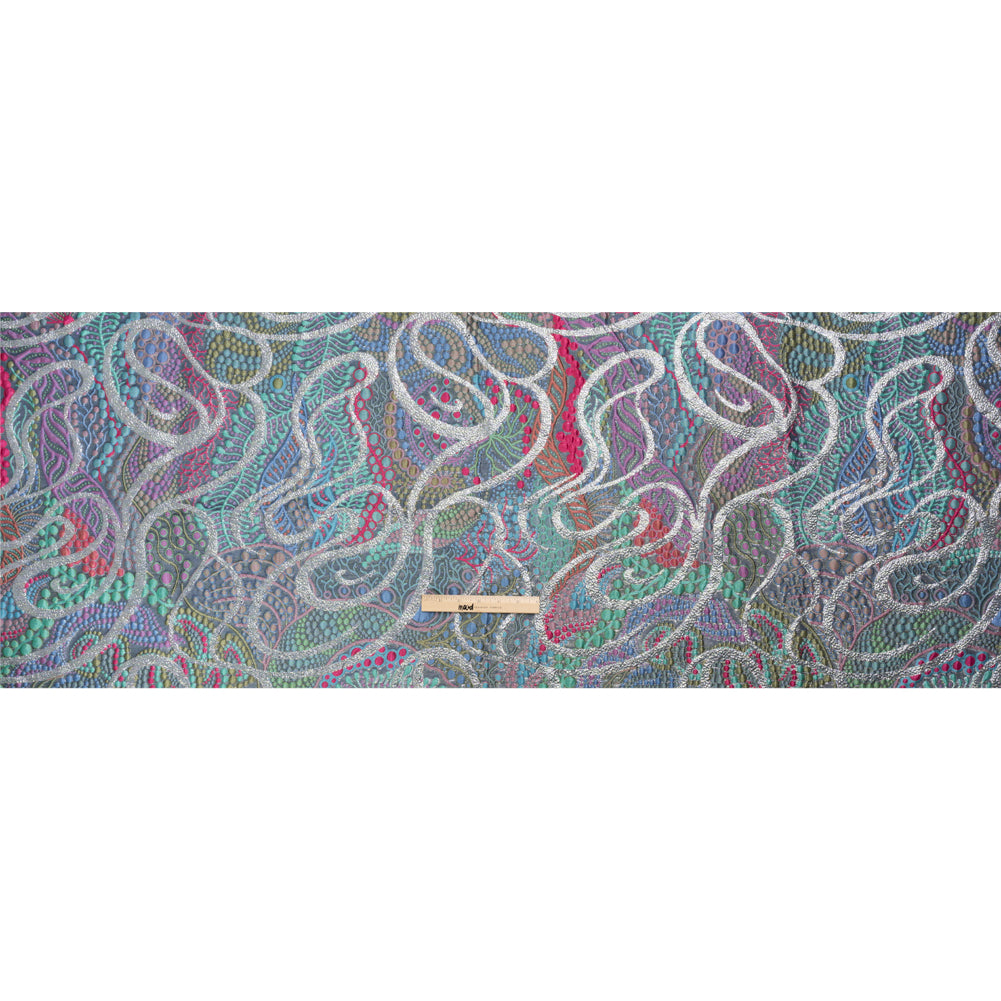 Metallic Silver, Blue and Pink Organic Flow Luxury Brocade - Full Metallic Silver, Blue and Pink Organic Flow Luxury Brocade - Full