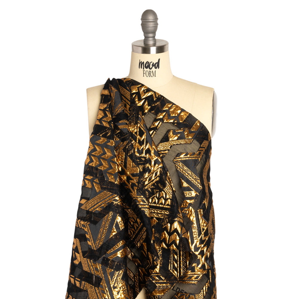 Metallic Gold and Black Geometric Pathways Luxury Burnout Brocade - Drape Metallic Gold and Black Geometric Pathways Luxury Burnout Brocade - Drape