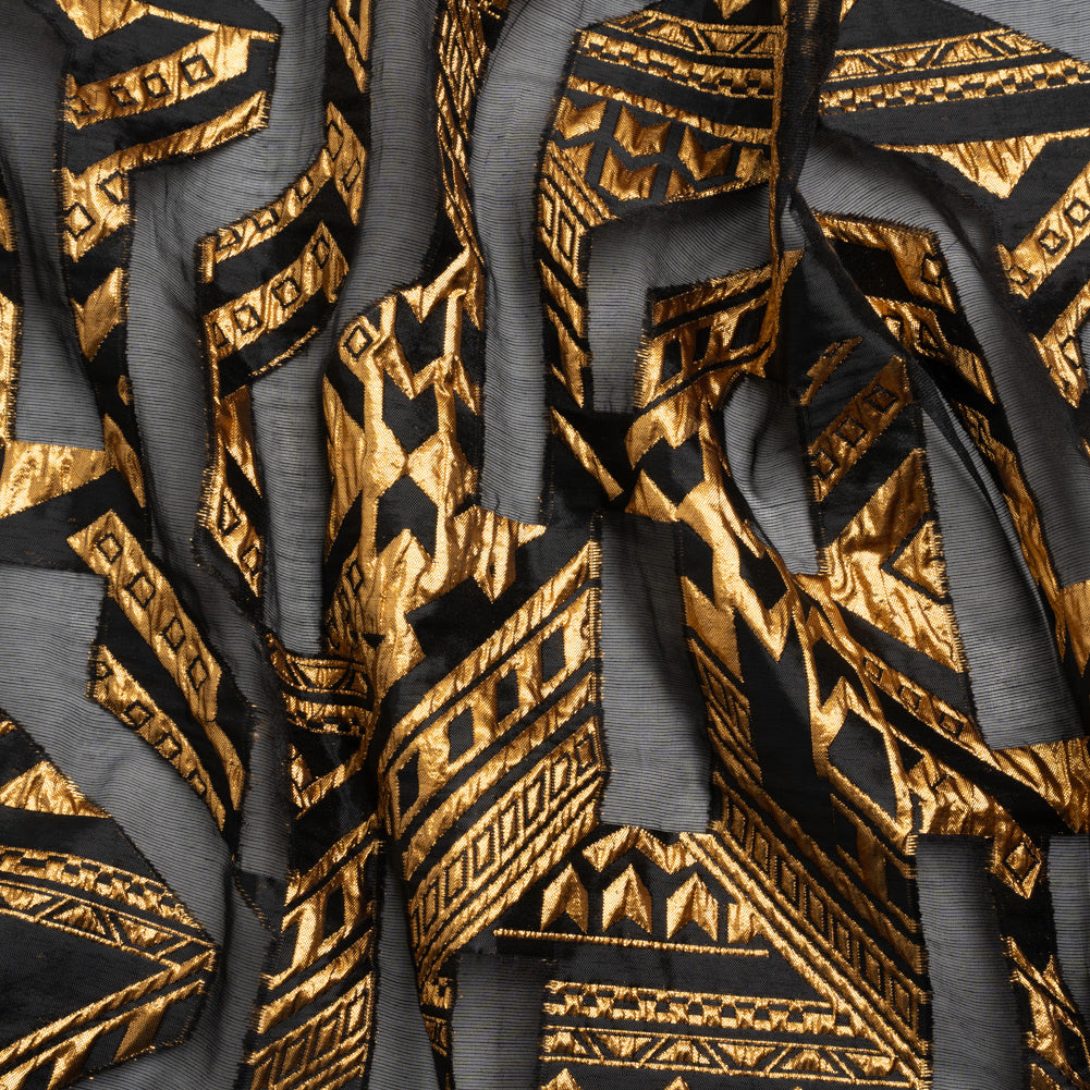 Metallic Gold and Black Geometric Pathways Luxury Burnout Brocade Metallic Gold and Black Geometric Pathways Luxury Burnout Brocade