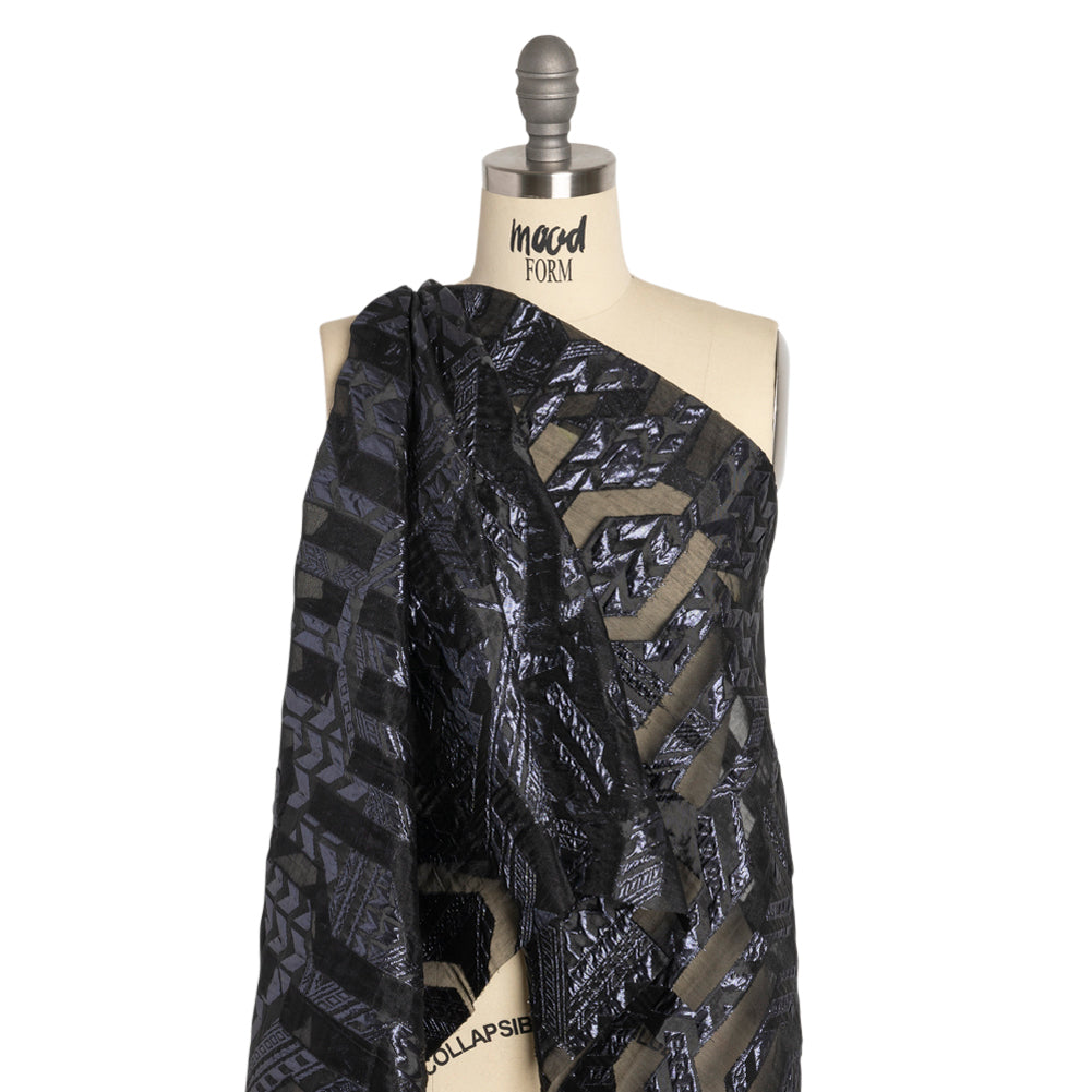 Metallic Midnight and Black Geometric Pathways Luxury Burnout Brocade Metallic Midnight and Black Geometric Pathways Luxury Burnout Brocade