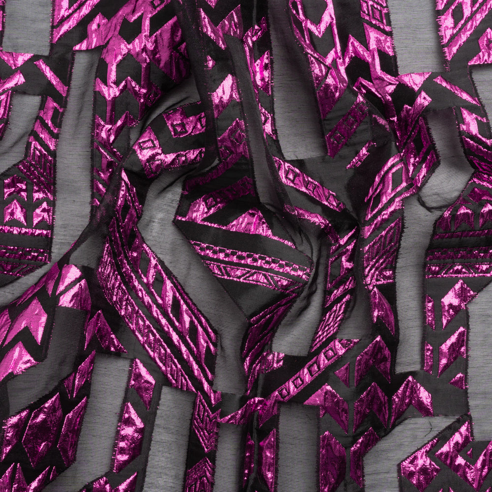 Metallic Fuchsia and Black Geometric Pathways Luxury Burnout Brocade Metallic Fuchsia and Black Geometric Pathways Luxury Burnout Brocade