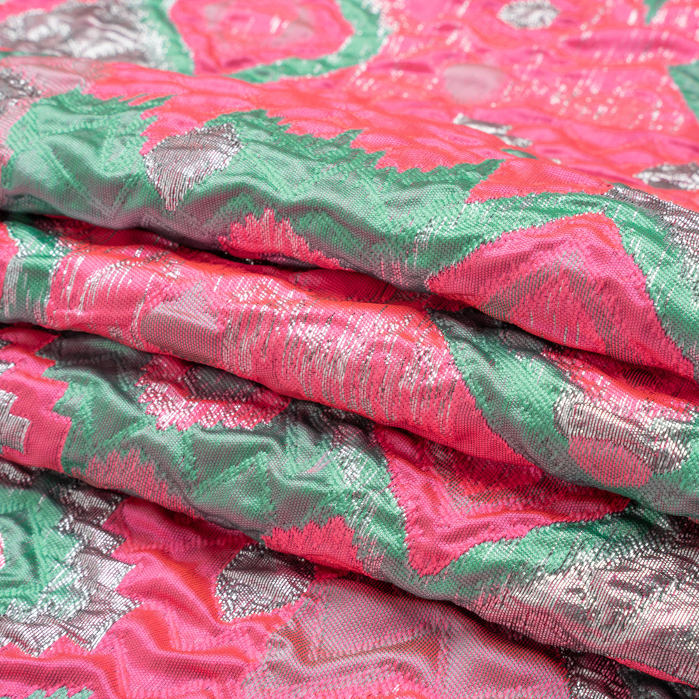 Metallic Silver, Hot Pink and Sea Green Diamond Skies Luxury Brocade Metallic Silver, Hot Pink and Sea Green Diamond Skies Luxury Brocade