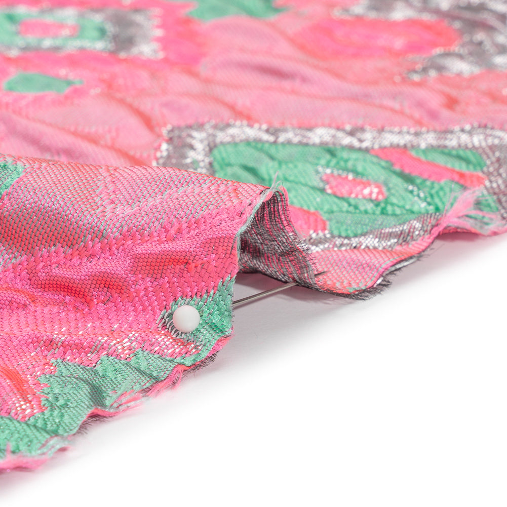 Metallic Silver, Hot Pink and Sea Green Diamond Skies Luxury Brocade Metallic Silver, Hot Pink and Sea Green Diamond Skies Luxury Brocade