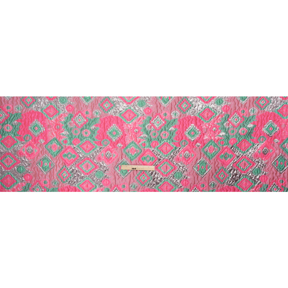 Metallic Silver, Hot Pink and Sea Green Diamond Skies Luxury Brocade Metallic Silver, Hot Pink and Sea Green Diamond Skies Luxury Brocade
