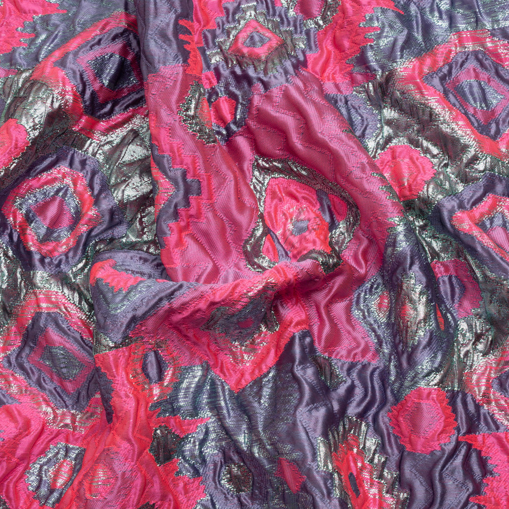 Metallic Silver, Hot Pink and Lavender Diamond Skies Luxury Brocade Metallic Silver, Hot Pink and Lavender Diamond Skies Luxury Brocade
