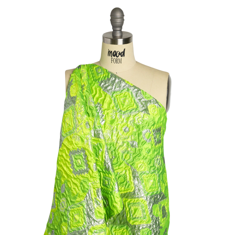 Metallic Silver and Lime Green Diamond Skies Luxury Brocade Metallic Silver and Lime Green Diamond Skies Luxury Brocade