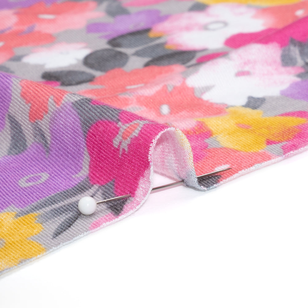 Stretch Rayon Jersey - Pink, Purple and Yellow Floral Detail Stretch Rayon Jersey - Pink, Purple and Yellow Floral Detail