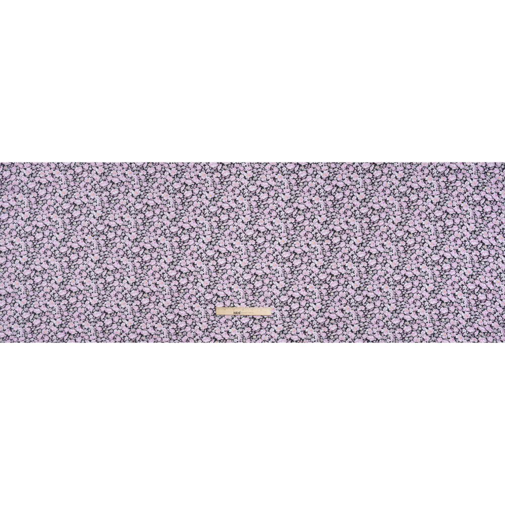 Rayon Batiste - Charcoal, White and Pink Floral Drape Rayon Batiste - Charcoal, White and Pink Floral Drape