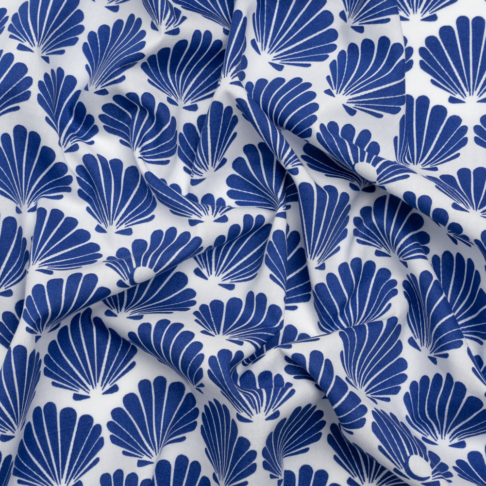 Cotton and Rayon Shirting - Blue and White Seashells Cotton and Rayon Shirting - Blue and White Seashells