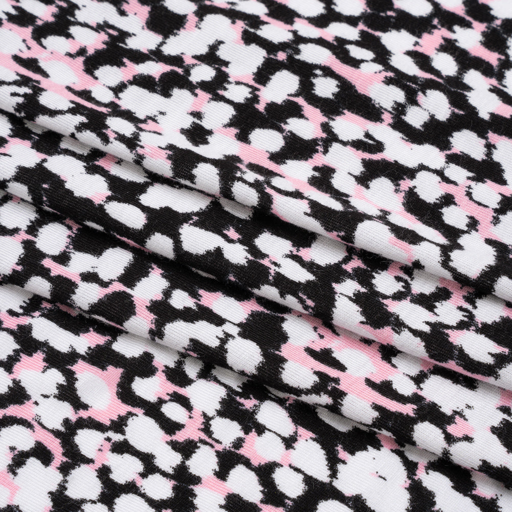 Stretch Rayon Jersey - Black, Pink and White Abstract Spots Folded Stretch Rayon Jersey - Black, Pink and White Abstract Spots Folded