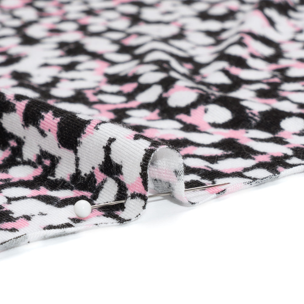 Stretch Rayon Jersey - Black, Pink and White Abstract Spots Detail Stretch Rayon Jersey - Black, Pink and White Abstract Spots Detail