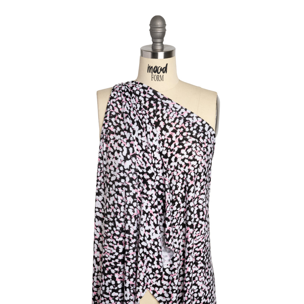 Stretch Rayon Jersey - Black, Pink and White Abstract Spots Drape Stretch Rayon Jersey - Black, Pink and White Abstract Spots Drape