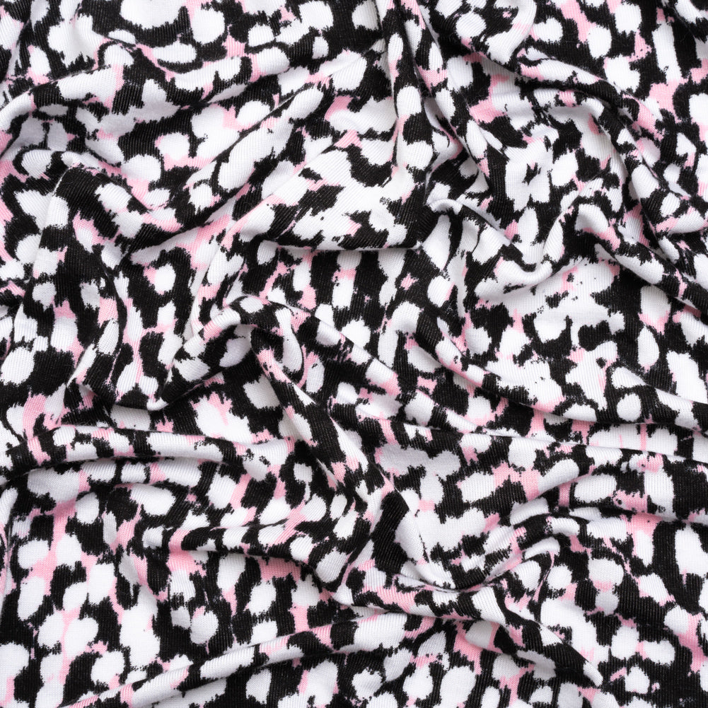 Stretch Rayon Jersey - Black, Pink and White Abstract Spots Stretch Rayon Jersey - Black, Pink and White Abstract Spots
