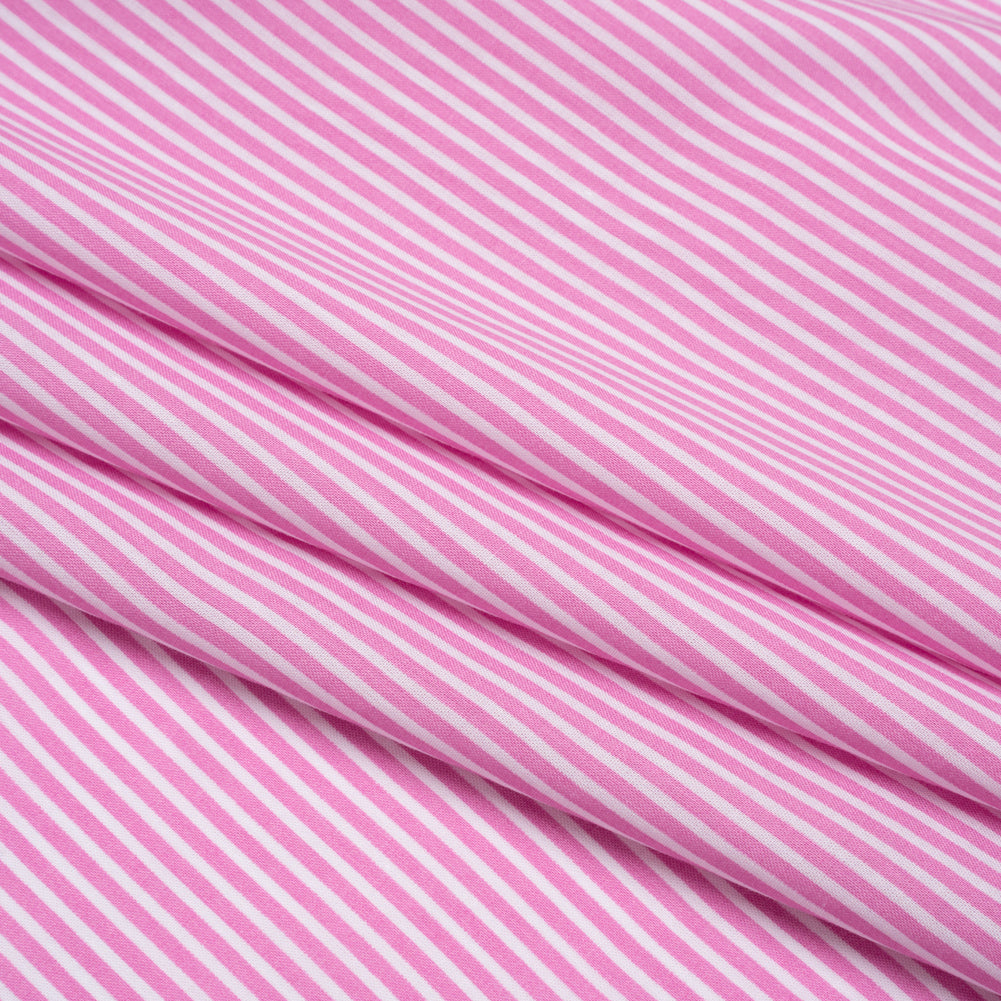 Cotton and Rayon Shirting - Rosebloom Pink and White Candy Stripes Full Cotton and Rayon Shirting - Rosebloom Pink and White Candy Stripes Full