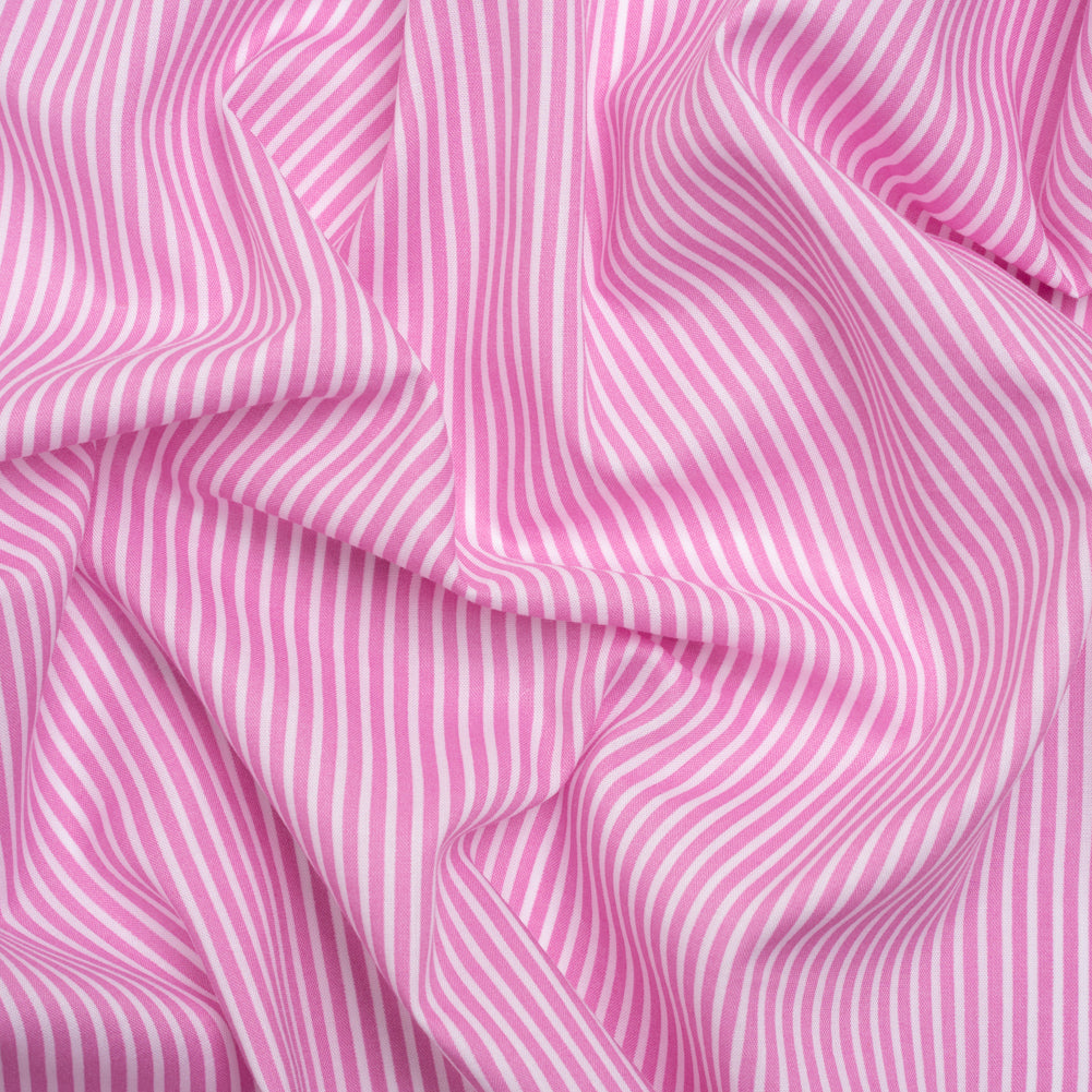 Cotton and Rayon Shirting - Rosebloom Pink and White Candy Stripes Cotton and Rayon Shirting - Rosebloom Pink and White Candy Stripes