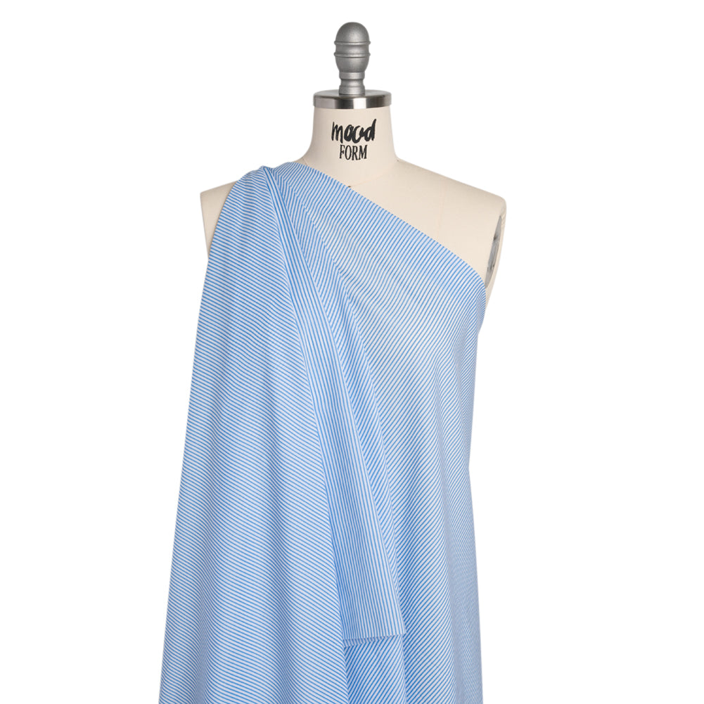 Cotton and Rayon Shirting - Blue and White Candy Stripes Detail Cotton and Rayon Shirting - Blue and White Candy Stripes Detail