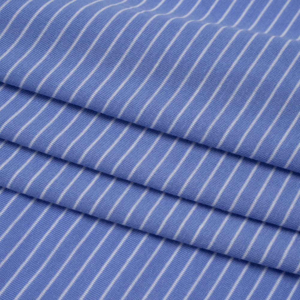 Rayon and Polyester Jersey - Country Blue and White Railroaded Stripes Folded Rayon and Polyester Jersey - Country Blue and White Railroaded Stripes Folded