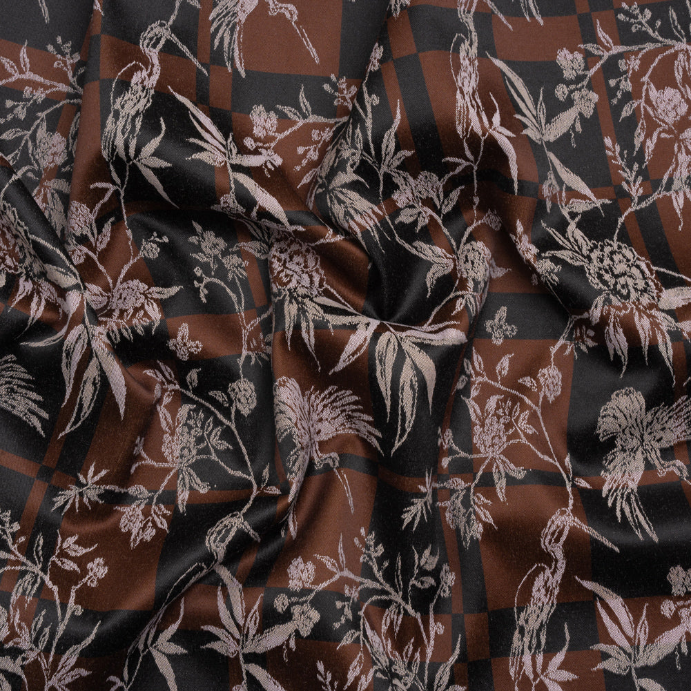Stretch Flowers and Cranes Jacquard Print - Brown and Black Plaid - Mood Exclusive Long Live Stretch Flowers and Cranes Jacquard Print - Brown and Black Plaid - Mood Exclusive Long Live