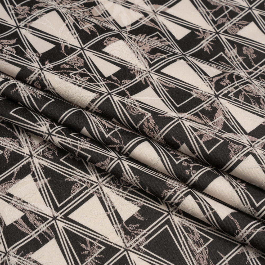 Stretch Flowers and Cranes Jacquard Print - Black and Cream Triangles - Mood Exclusive Take Flight Folded Stretch Flowers and Cranes Jacquard Print - Black and Cream Triangles - Mood Exclusive Take Flight Folded