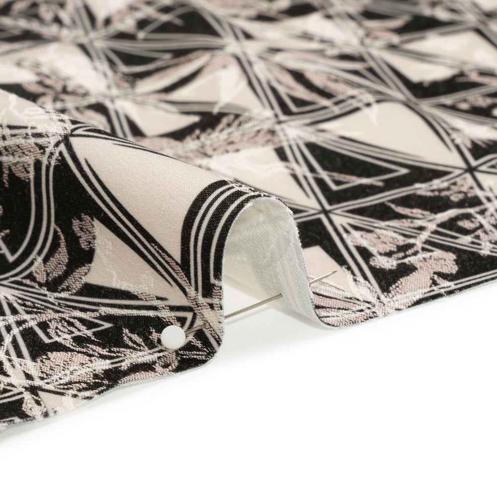 Stretch Flowers and Cranes Jacquard Print - Black and Cream Triangles - Mood Exclusive Take Flight Detail Stretch Flowers and Cranes Jacquard Print - Black and Cream Triangles - Mood Exclusive Take Flight Detail