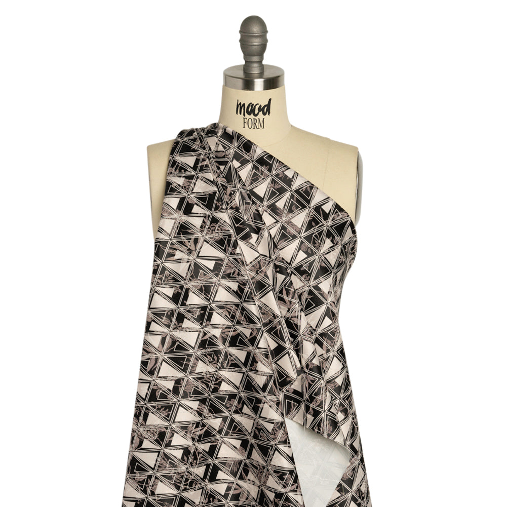 Stretch Flowers and Cranes Jacquard Print - Black and Cream Triangles - Mood Exclusive Take Flight Drape Stretch Flowers and Cranes Jacquard Print - Black and Cream Triangles - Mood Exclusive Take Flight Drape