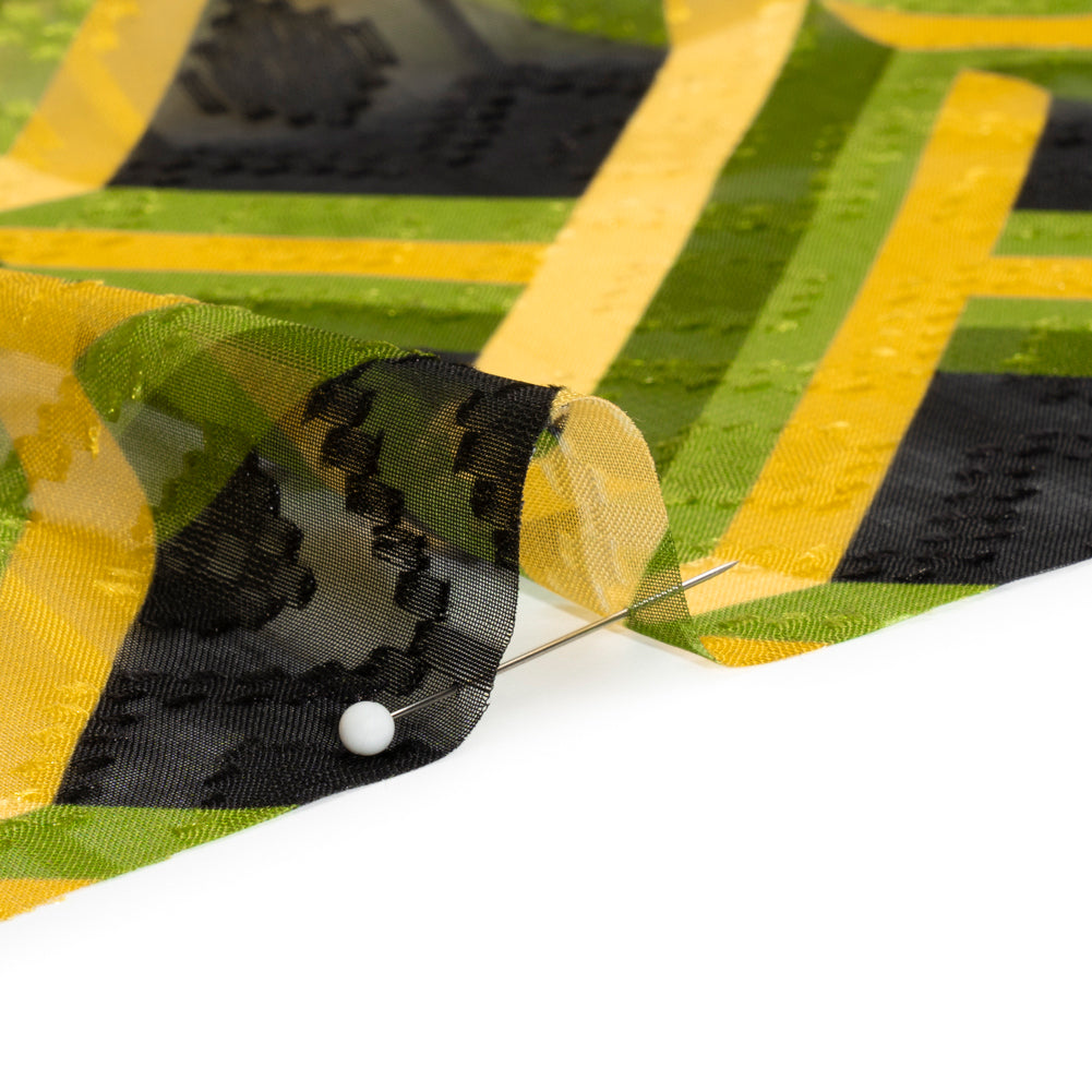Geometric Burnout Polyester Woven Print - Green, Yellow and Black Geometric - Mood Exclusive Bananquit Babble Folded Geometric Burnout Polyester Woven Print - Green, Yellow and Black Geometric - Mood Exclusive Bananquit Babble Folded