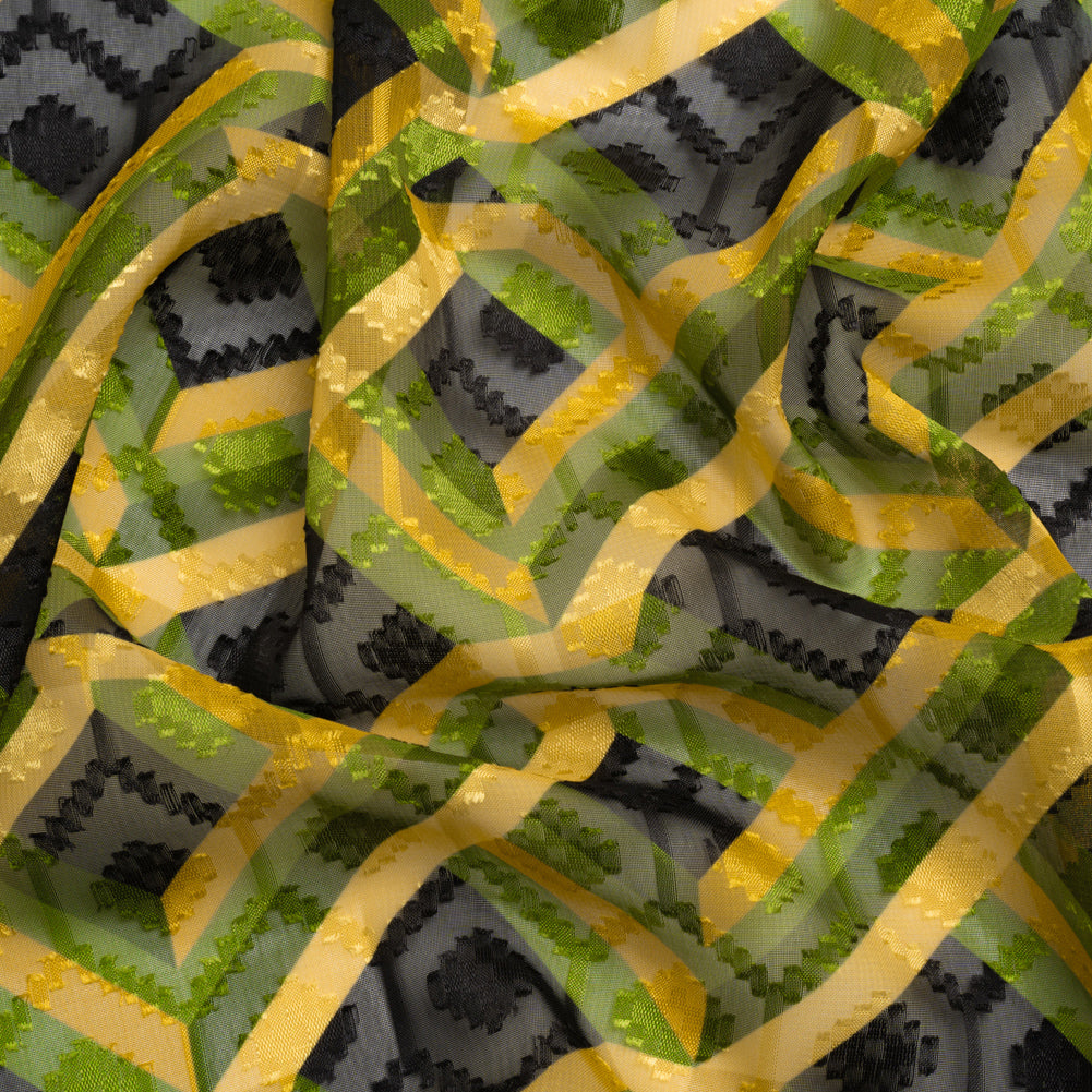 Geometric Burnout Polyester Woven Print - Green, Yellow and Black Geometric - Mood Exclusive Bananquit Babble Geometric Burnout Polyester Woven Print - Green, Yellow and Black Geometric - Mood Exclusive Bananquit Babble