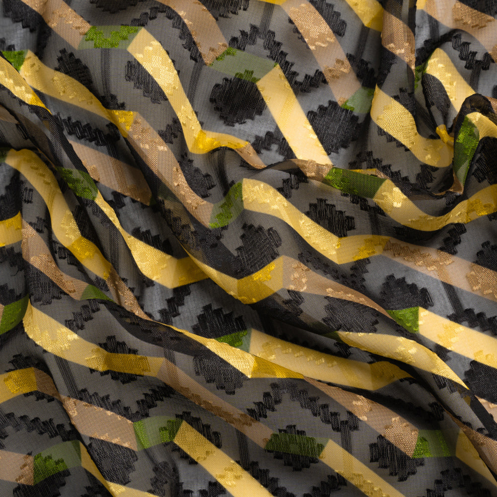 Geometric Burnout Polyester Woven Print - Yellow Zig Zags - Mood Exclusive Wicked Will Island Geometric Burnout Polyester Woven Print - Yellow Zig Zags - Mood Exclusive Wicked Will Island