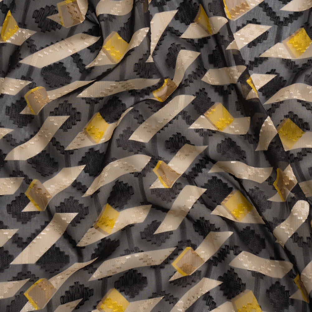 Geometric Burnout Polyester Woven Print - Black and Yellow Geometric - Mood Exclusive Treasures Untold Geometric Burnout Polyester Woven Print - Black and Yellow Geometric - Mood Exclusive Treasures Untold