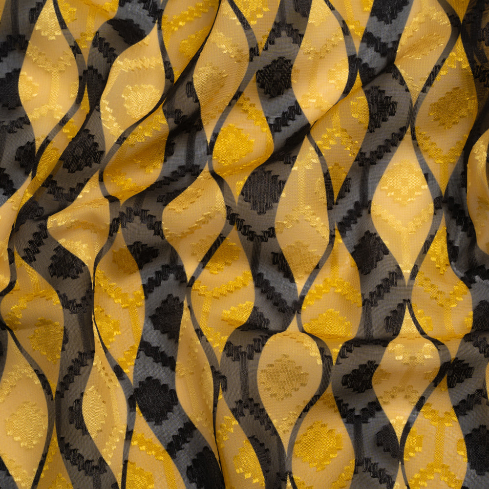 Geometric Burnout Polyester Woven Print - Saffron Yellow Waves - Mood Exclusive Mayfield Falls Geometric Burnout Polyester Woven Print - Saffron Yellow Waves - Mood Exclusive Mayfield Falls