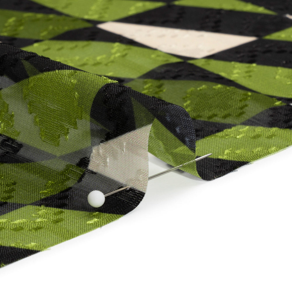 Geometric Burnout Polyester Woven Print - Green Divided Squares - Mood Exclusive Healthshire Hills Folded Geometric Burnout Polyester Woven Print - Green Divided Squares - Mood Exclusive Healthshire Hills Folded