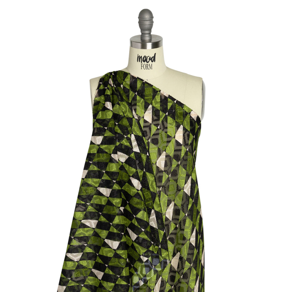 Geometric Burnout Polyester Woven Print - Green Divided Squares - Mood Exclusive Healthshire Hills Detail Geometric Burnout Polyester Woven Print - Green Divided Squares - Mood Exclusive Healthshire Hills Detail