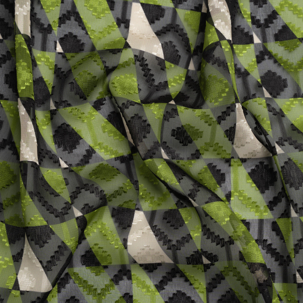 Geometric Burnout Polyester Woven Print - Green Divided Squares - Mood Exclusive Healthshire Hills Geometric Burnout Polyester Woven Print - Green Divided Squares - Mood Exclusive Healthshire Hills