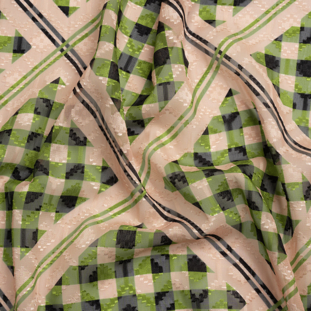 Geometric Burnout Polyester Woven Print - Leaf Green Gingham Plaid - Mood Exclusive Al Fresco Feast Geometric Burnout Polyester Woven Print - Leaf Green Gingham Plaid - Mood Exclusive Al Fresco Feast