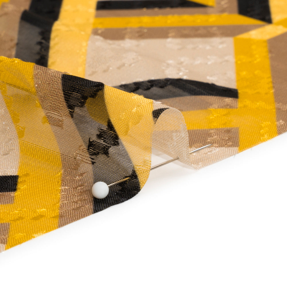 Geometric Burnout Polyester Woven Print - Yellow, Beige and Black Geometric - Mood Exclusive Bananquit Babble Folded Geometric Burnout Polyester Woven Print - Yellow, Beige and Black Geometric - Mood Exclusive Bananquit Babble Folded