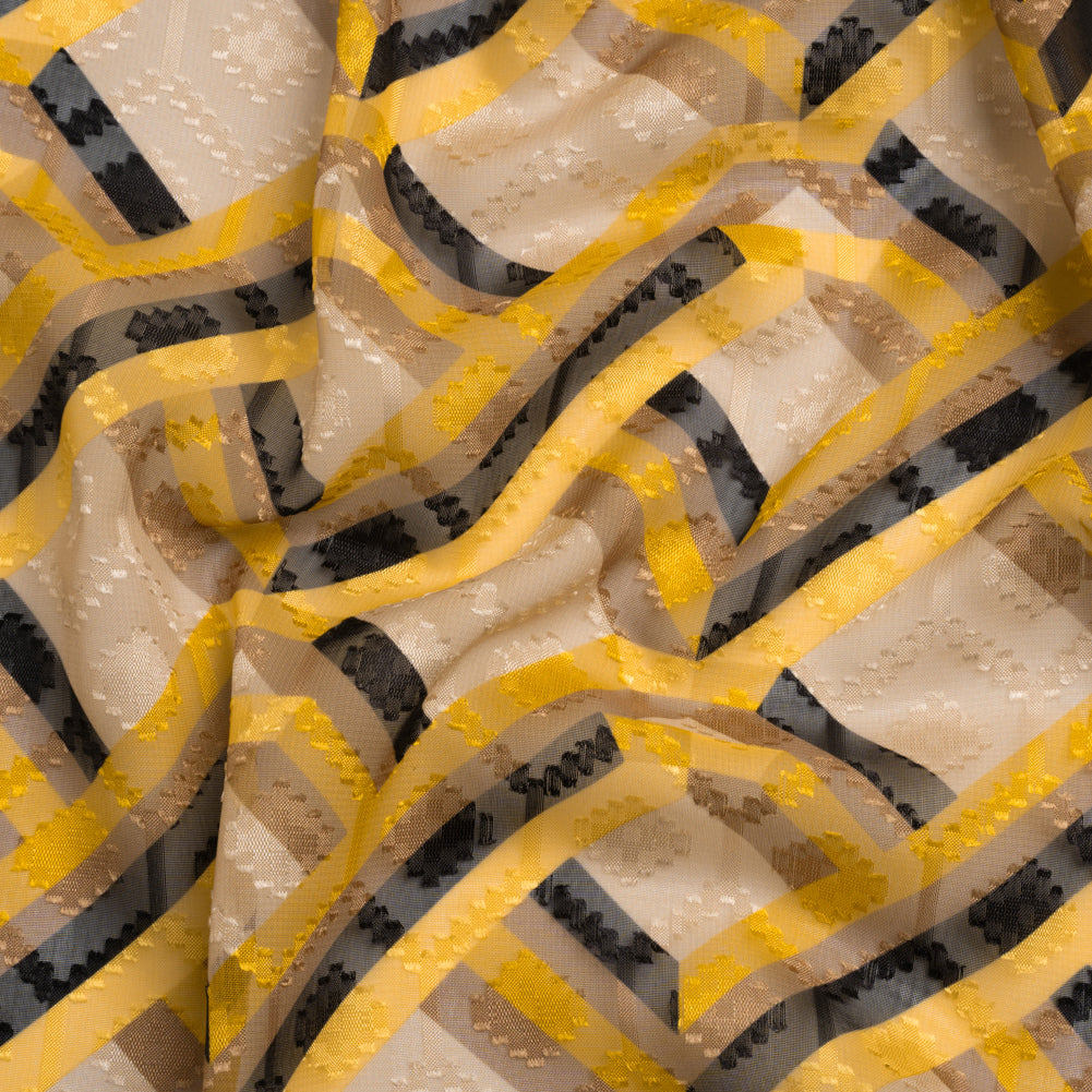 Geometric Burnout Polyester Woven Print - Yellow, Beige and Black Geometric - Mood Exclusive Bananquit Babble Geometric Burnout Polyester Woven Print - Yellow, Beige and Black Geometric - Mood Exclusive Bananquit Babble