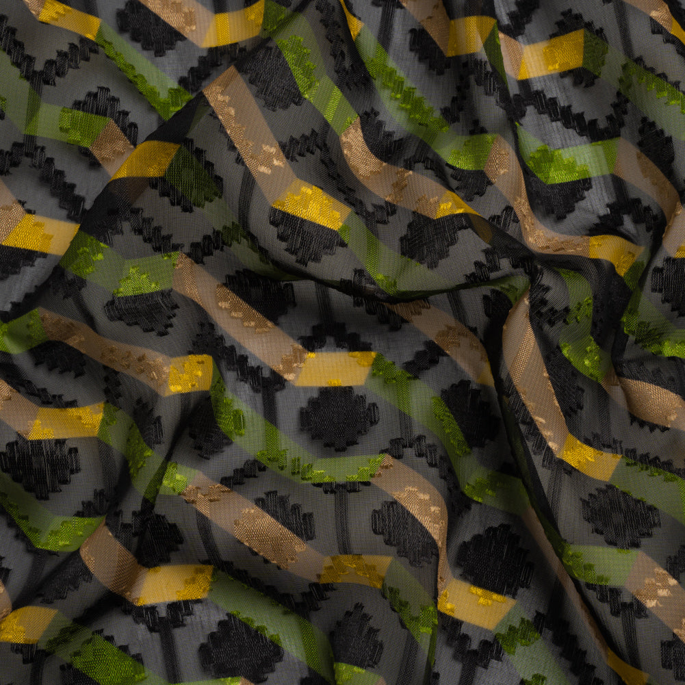 Geometric Burnout Polyester Woven Print - Green Zig Zags - Mood Exclusive Wicked Will Island Geometric Burnout Polyester Woven Print - Green Zig Zags - Mood Exclusive Wicked Will Island