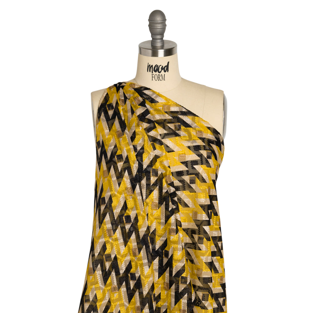 Geometric Burnout Polyester Woven Print - Cream, Yellow and Black Geometric - Mood Exclusive Treasures Untold Detail Geometric Burnout Polyester Woven Print - Cream, Yellow and Black Geometric - Mood Exclusive Treasures Untold Detail