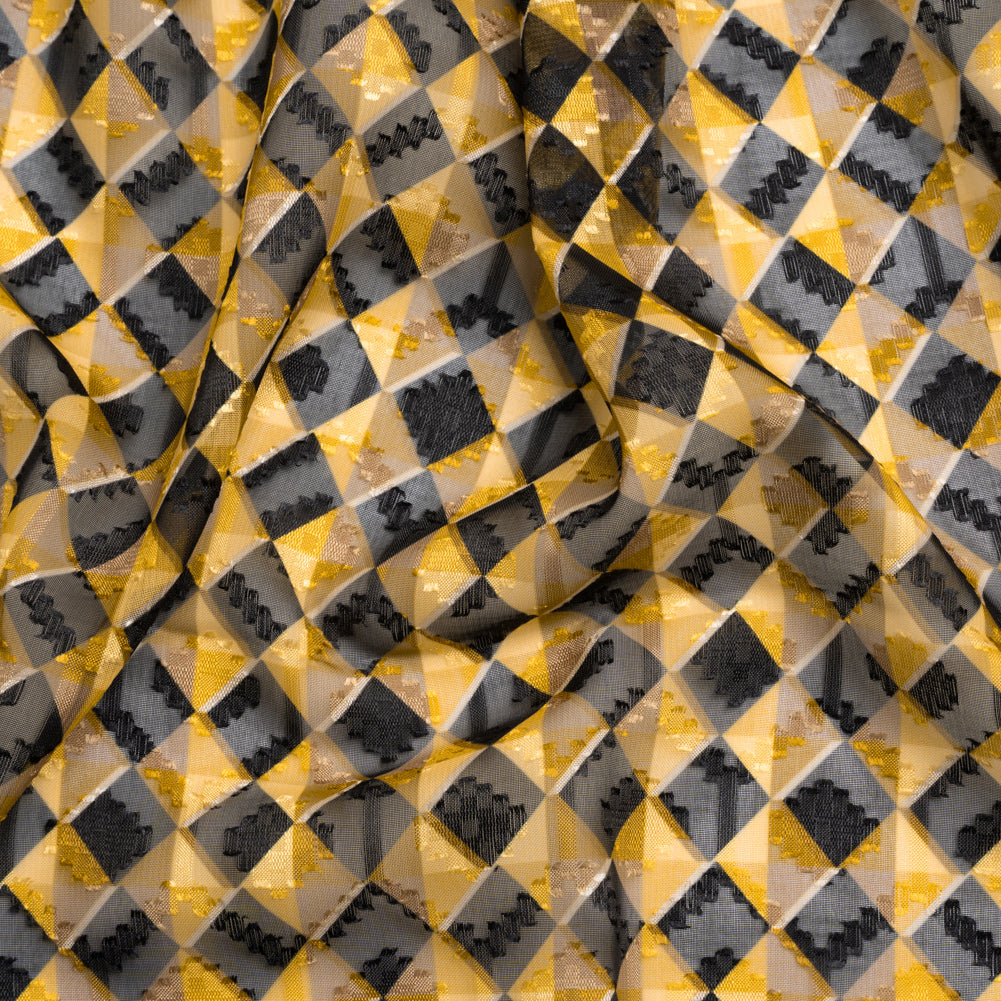 Geometric Burnout Polyester Woven Print - Yellow and Black Geometric - Mood Exclusive Raw Honey Glow Geometric Burnout Polyester Woven Print - Yellow and Black Geometric - Mood Exclusive Raw Honey Glow