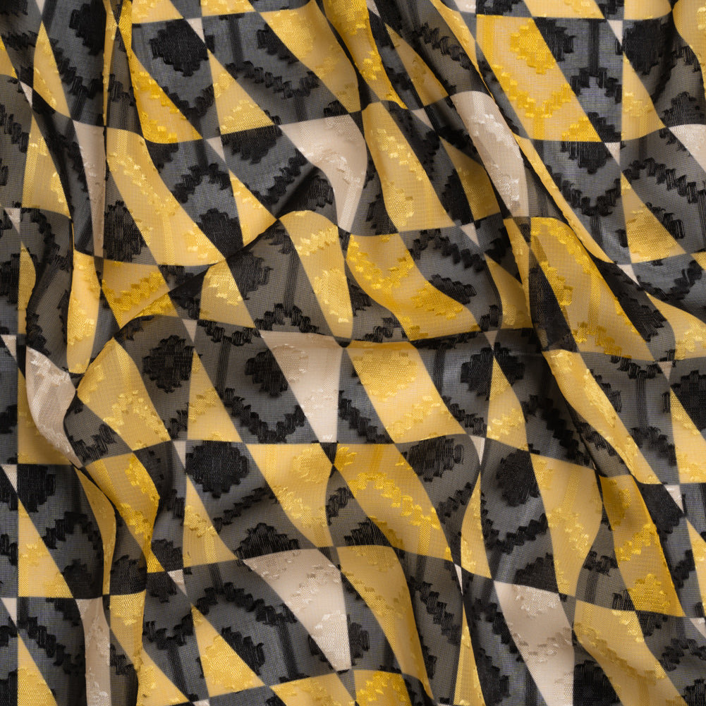 Geometric Burnout Polyester Woven Print - Yellow Divided Squares - Mood Exclusive Healthshire Hills Geometric Burnout Polyester Woven Print - Yellow Divided Squares - Mood Exclusive Healthshire Hills