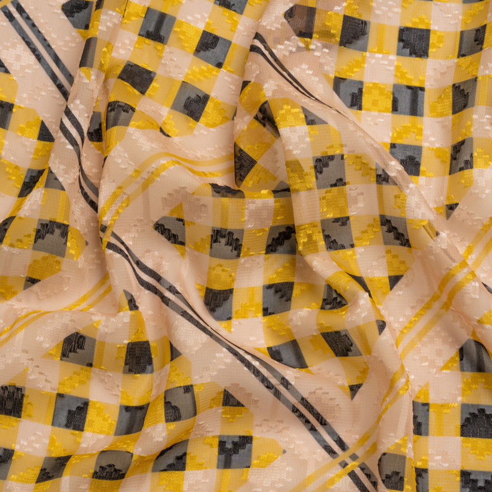 Geometric Burnout Polyester Woven Print - Goldenrod Yellow Gingham Plaid - Mood Exclusive Al Fresco Feast Geometric Burnout Polyester Woven Print - Goldenrod Yellow Gingham Plaid - Mood Exclusive Al Fresco Feast