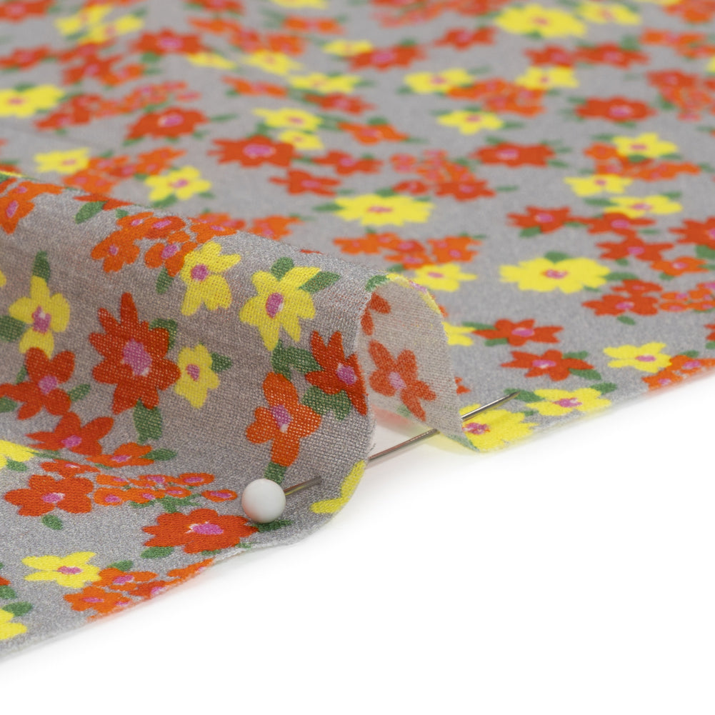 Crinkled Cotton Gauzy Woven Print - Red, Yellow and Gray Floral - Mood Exclusive Little Lillies Detail Crinkled Cotton Gauzy Woven Print - Red, Yellow and Gray Floral - Mood Exclusive Little Lillies Detail