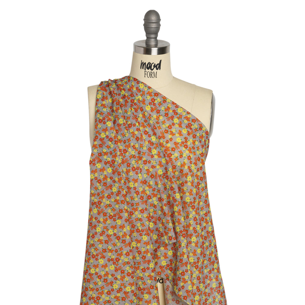 Crinkled Cotton Gauzy Woven Print - Red, Yellow and Gray Floral - Mood Exclusive Little Lillies Drape Crinkled Cotton Gauzy Woven Print - Red, Yellow and Gray Floral - Mood Exclusive Little Lillies Drape