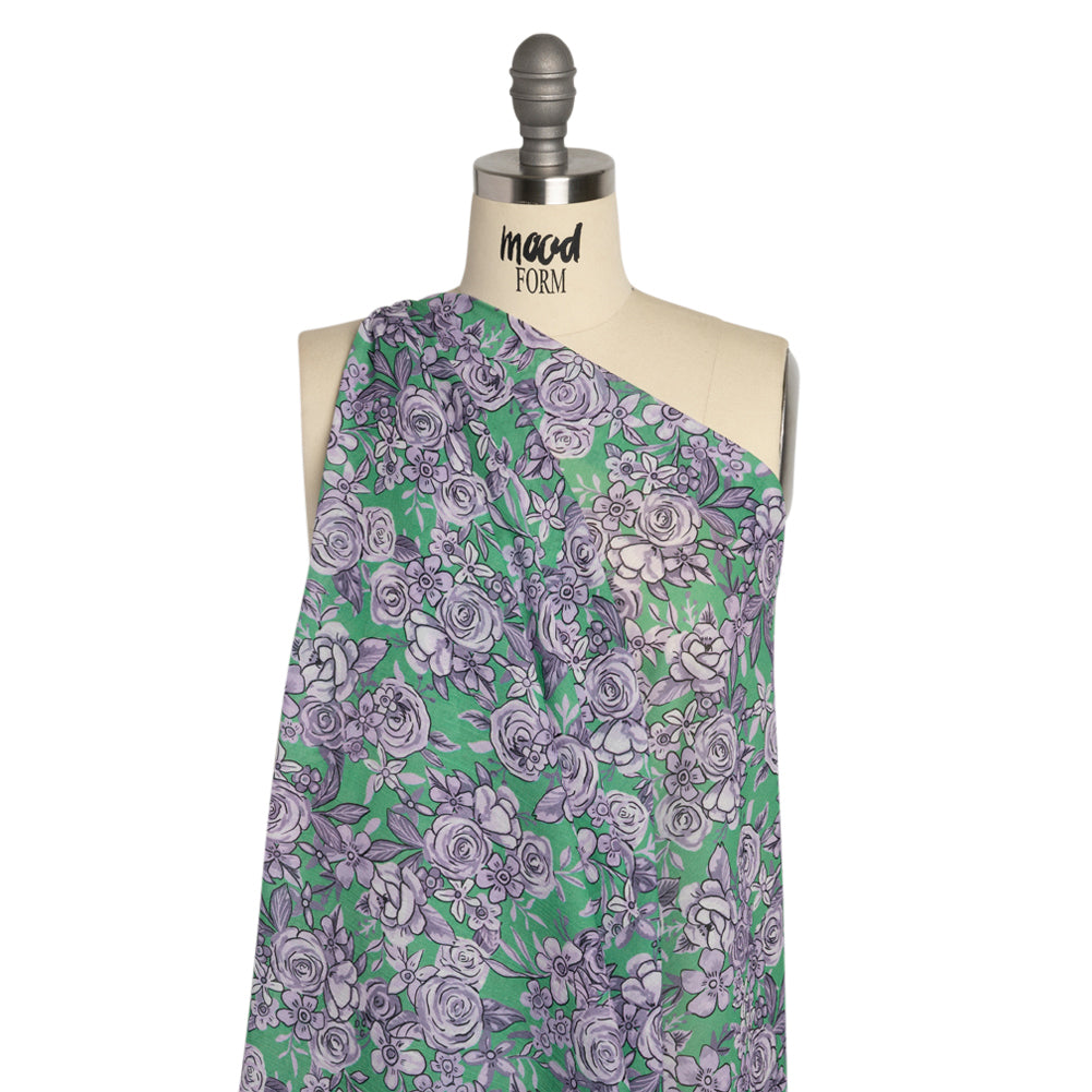 Crinkled Cotton Gauzy Woven Print - Lilac and Green Floral - Mood Exclusive Floral Farewell Drape Crinkled Cotton Gauzy Woven Print - Lilac and Green Floral - Mood Exclusive Floral Farewell Drape