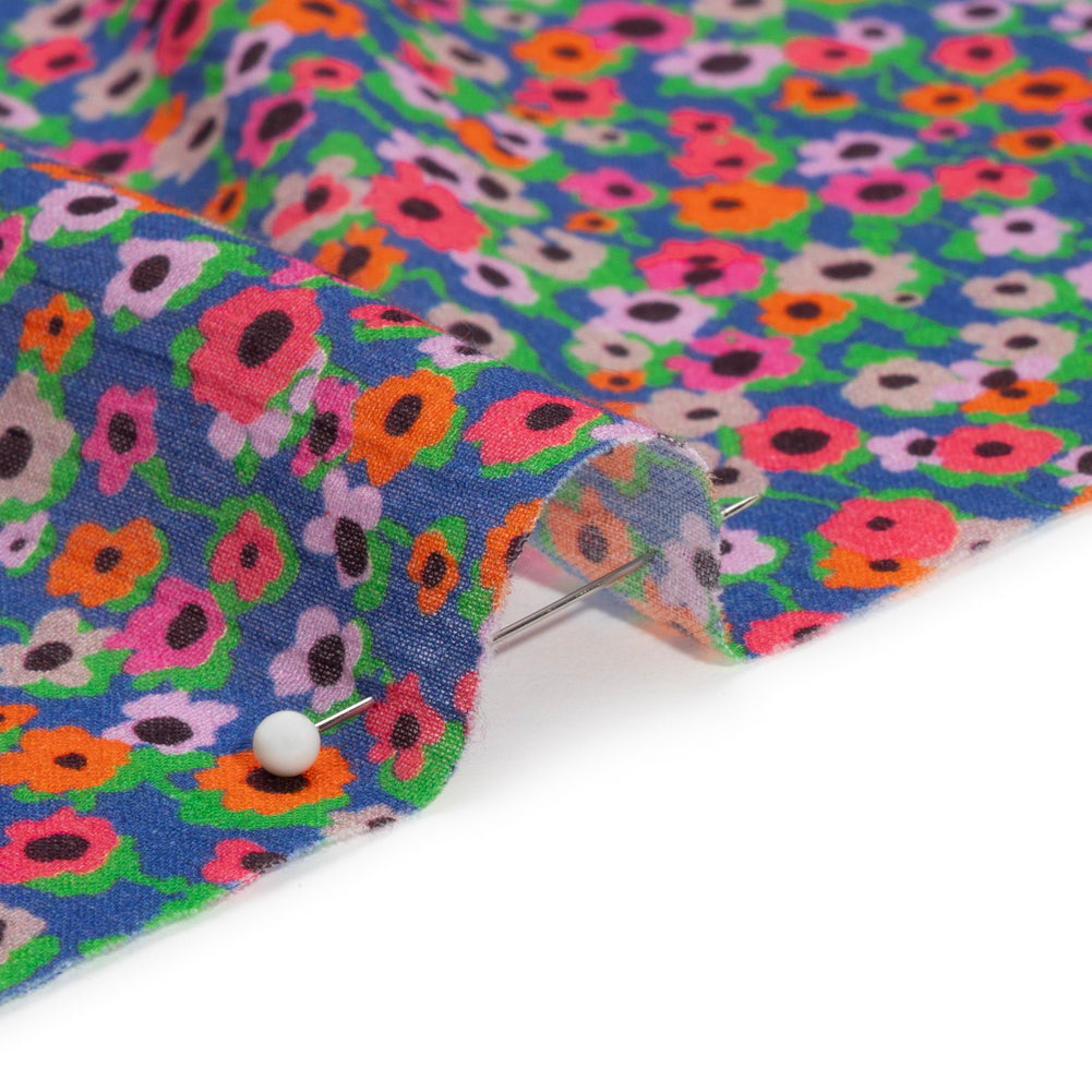 Crinkled Cotton Gauzy Woven Print - Hot Pink, Orange and Blue Floral - Mood Exclusive Bed of Begonias Detail Crinkled Cotton Gauzy Woven Print - Hot Pink, Orange and Blue Floral - Mood Exclusive Bed of Begonias Detail