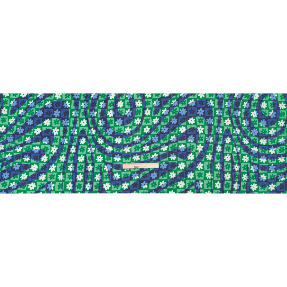 Crinkled Cotton Gauzy Woven Print - Green and Blue Flowers and Swirls on Checks - Mood Exclusive Gardener's Game Full Crinkled Cotton Gauzy Woven Print - Green and Blue Flowers and Swirls on Checks - Mood Exclusive Gardener's Game Full