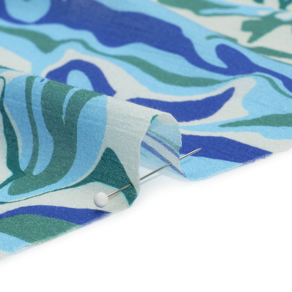 Crinkled Cotton Gauzy Woven Print - Blue and Green Floral Ripples - Mood Exclusive Float On Detail Crinkled Cotton Gauzy Woven Print - Blue and Green Floral Ripples - Mood Exclusive Float On Detail
