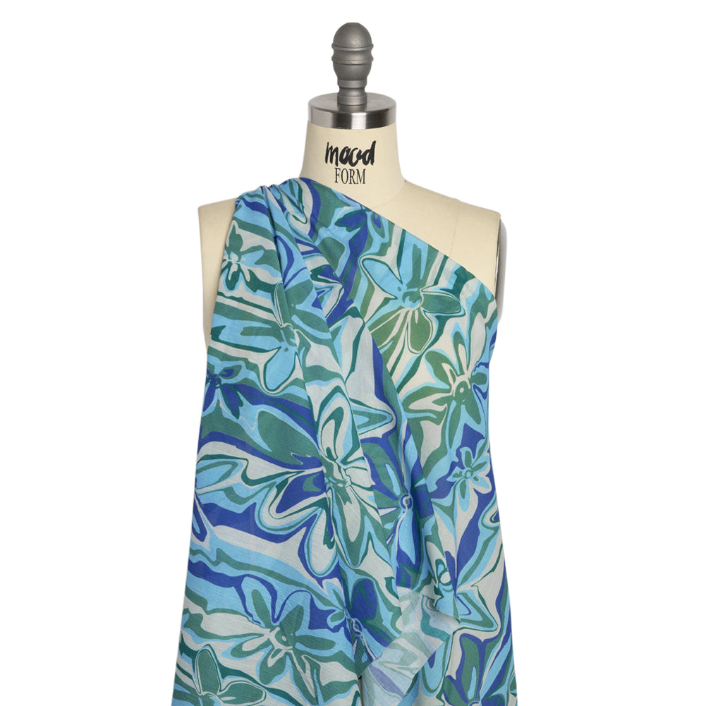 Crinkled Cotton Gauzy Woven Print - Blue and Green Floral Ripples - Mood Exclusive Float On Drape Crinkled Cotton Gauzy Woven Print - Blue and Green Floral Ripples - Mood Exclusive Float On Drape