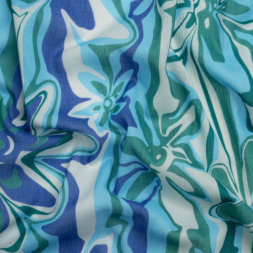 Crinkled Cotton Gauzy Woven Print - Blue and Green Floral Ripples - Mood Exclusive Float On Crinkled Cotton Gauzy Woven Print - Blue and Green Floral Ripples - Mood Exclusive Float On